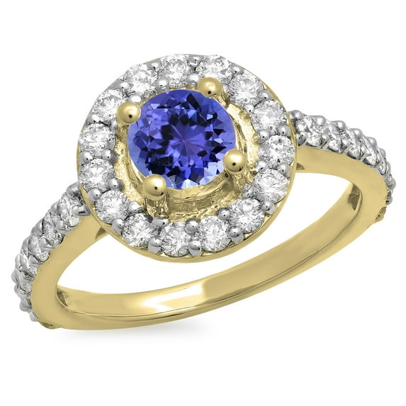 Dazzlingrock Collection 14K Round Tanzanite & White Diamond Ladies Halo Style Bridal Engagement Ring 1 CT, Yellow Gold, Size 9.5