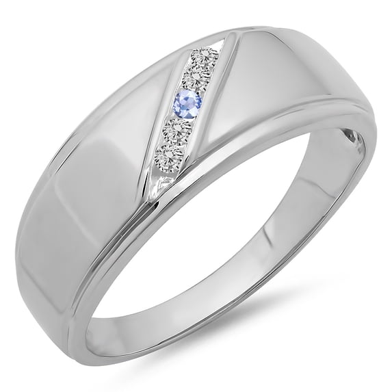 Dazzlingrock Collection 14K Round Tanzanite & White Diamond Men's 5 Stone Wedding Anniversary Band, White Gold, Size 12