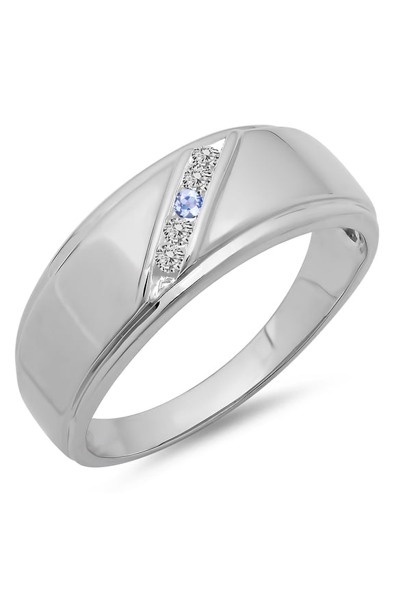 Collection 14K Round Tanzanite & White Diamond Men's 5 Stone Wedding Anniversary Band, White Gold, Size 9