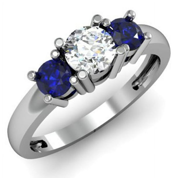 Dazzlingrock Collection 14K Round White Diamond & Blue Sapphire Ladies 3 Stone Engagement Ring, White Gold, Size 5.5