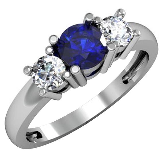 Dazzlingrock Collection 14K Round White Diamond & Blue Sapphire Ladies 3 Stone Engagement Ring, White Gold, Size 5