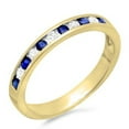 thumbnail image 1 of Dazzlingrock Collection 14K Round White Diamond & Blue Sapphire Ladies Anniversary Wedding Stackable Band, Yellow Gold, Size 7, 1 of 5