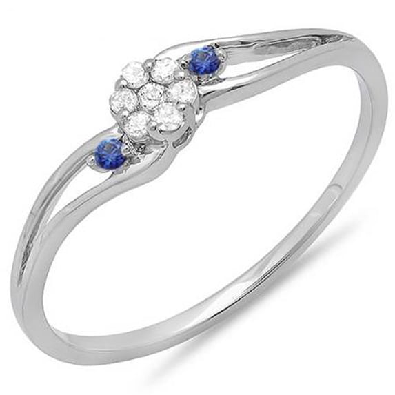 Dazzlingrock Collection 14K Round White Diamond & Blue Sapphire Ladies Bridal Swirl Cluster Promise Ring, White Gold, Size 9