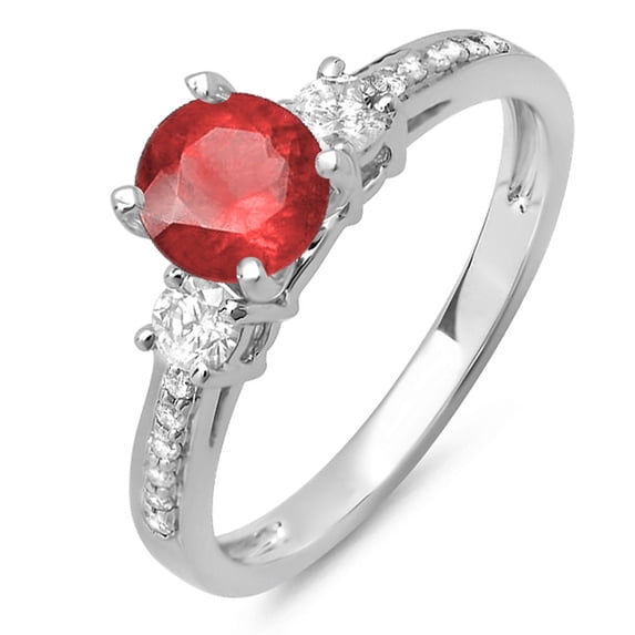 Dazzlingrock Collection 14K Round White Diamond & Ruby Ladies Bridal 3 Stone Engagement Ring, White Gold, Size 8