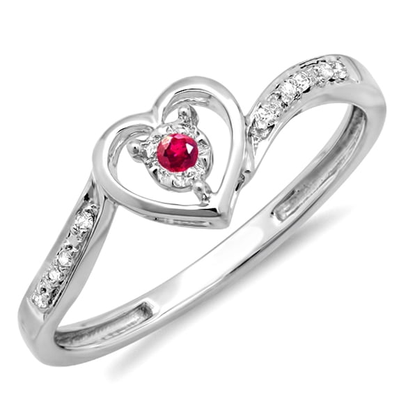 Dazzlingrock Collection 14K Ruby And White Diamond Ladies Heart Shaped Promise Bridal Engagement Ring, White Gold, Size 6.5