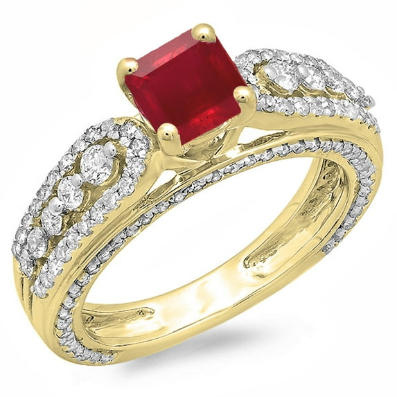 Dazzlingrock Collection 14K Ruby & Diamond Vintage Style Solitaire With Accents Engagement Ring 1 3/4 CT, Yellow Gold, Size 8