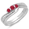 thumbnail image 1 of Dazzlingrock Collection 14K Ruby & White Diamond Bridal 3 Stone Engagement Ring Set, White Gold, Size 5.5, 1 of 1