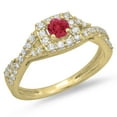 thumbnail image 1 of Dazzlingrock Collection 14K Ruby & White Diamond Bridal Swirl Split Shank Halo Engagement Ring, Yellow Gold, Size 5, 1 of 1