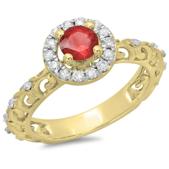 Dazzlingrock Collection 14K Ruby & White Diamond Bridal Vintage Halo Style Engagement, Yellow Gold, Size 5