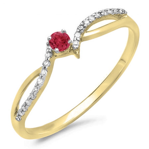 Dazzlingrock Collection 14K Ruby & White Diamond Crossover Split Shank Bridal Promise Engagement Ring, Yellow Gold, Size 7