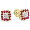 thumbnail image 1 of Dazzlingrock Collection 14K Ruby & White Diamond Ladies Square Halo Stud Earrings, Yellow Gold, 1 of 1
