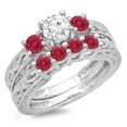 thumbnail image 1 of Dazzlingrock Collection 14K Ruby & White Diamond Vintage 3 Stone Bridal Engagement Ring Set, White Gold, Size 8, 1 of 1