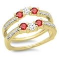 thumbnail image 1 of Dazzlingrock Collection 14K Ruby & White Diamond Wedding Band 3 Stone Enhancer Guard Double Ring, Yellow Gold, Size 10, 1 of 4