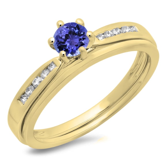 Dazzlingrock Collection 14K Tanzanite & White Diamond Bridal Engagement Ring With Matching Band Set, Yellow Gold, Size 10