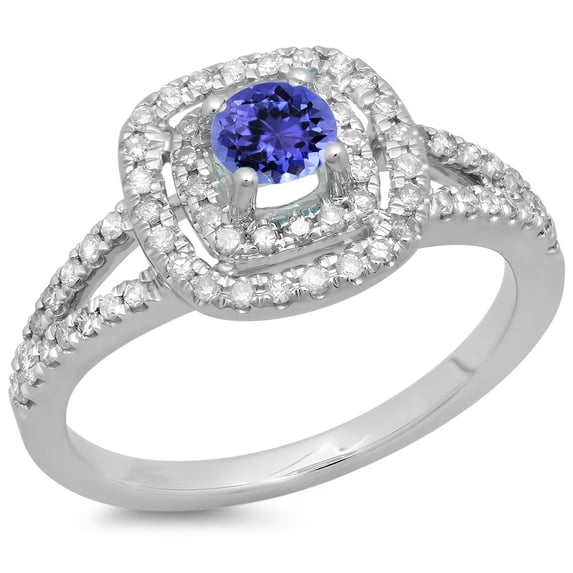 Dazzlingrock Collection 14K Tanzanite & White Diamond Ladies Split Shank Engagement Halo Bridal Ring, White Gold, Size 6.5