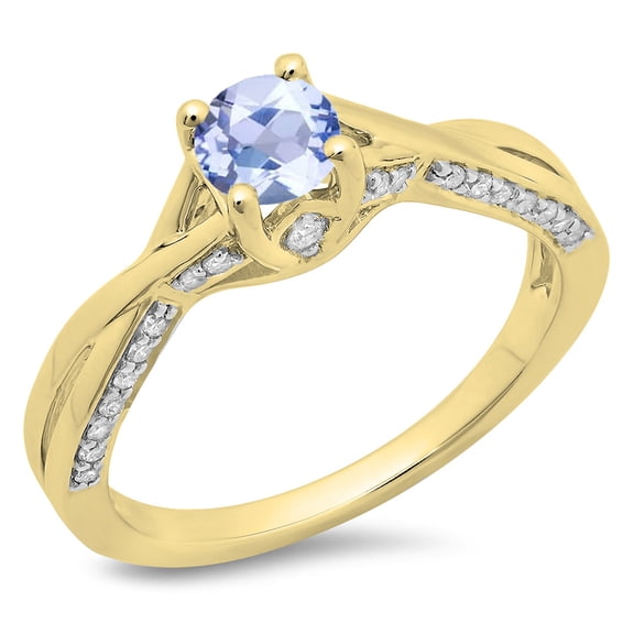 Dazzlingrock Collection 14K Tanzanite & White Diamond Solitaire Bridal Twisted Swirl Engagement Ring, Yellow Gold, Size 7