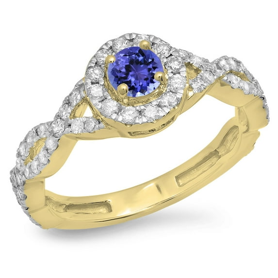 Dazzlingrock Collection 14K Tanzanite & White Diamond Swirl Split Shank Bridal Halo Engagement Ring, Yellow Gold, Size 5