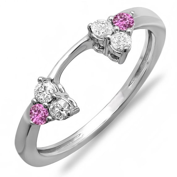 Dazzlingrock Collection 14K White Diamond And Pink Sapphire Ladies Wedding Ring Guard Band, White Gold, Size 5.5
