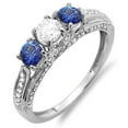 thumbnail image 1 of Dazzlingrock Collection 14K White Diamond & Blue Sapphire Ladies Vintage 3 Stone Engagement Ring, White Gold, Size 4, 1 of 1