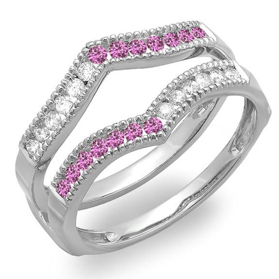Dazzlingrock Collection 14K White Diamond & Pink Sapphire Ladies Wedding Guard Double Ring, White Gold, Size 5