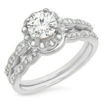 Dazzlingrock Collection 14K White Moissanite & Real Diamond Bridal Engagement Ring Set, White Gold, Size 5.5