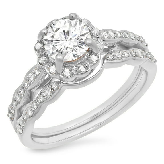 Dazzlingrock Collection 14K White Moissanite & Real Diamond Bridal Engagement Ring Set, White Gold, Size 6