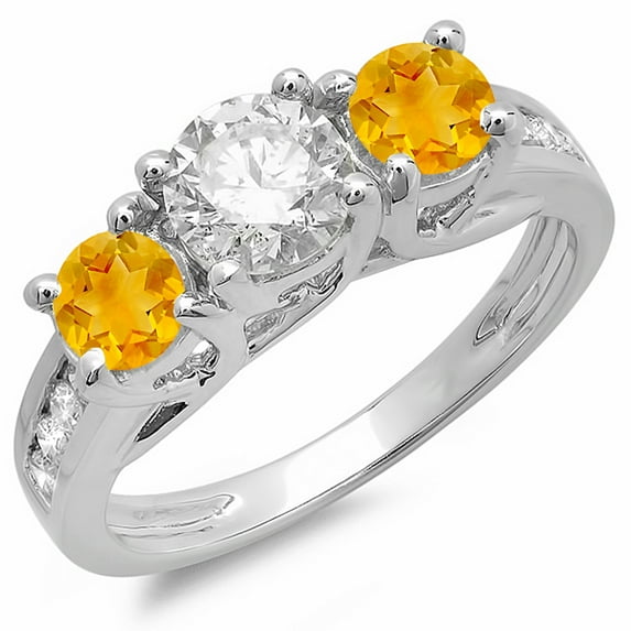 Dazzlingrock Collection 14K Yellow Citrine & White Diamond 3 Stone Engagement Ring, White Gold, Size 5.5