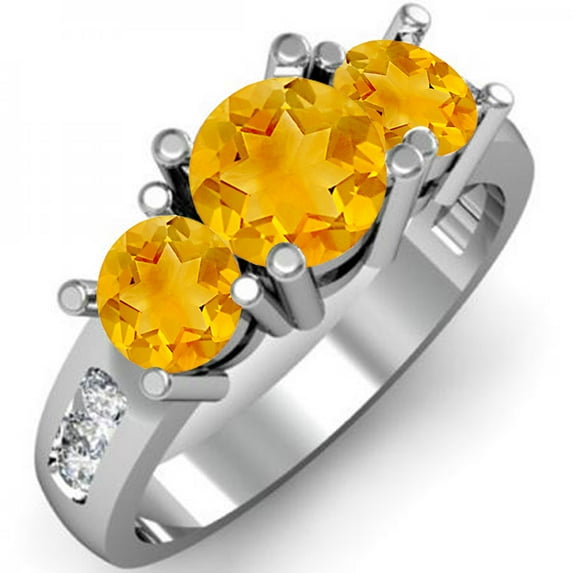 Dazzlingrock Collection 14K Yellow Citrine & White Diamond 3 Stone Engagement Ring, White Gold, Size 6.5