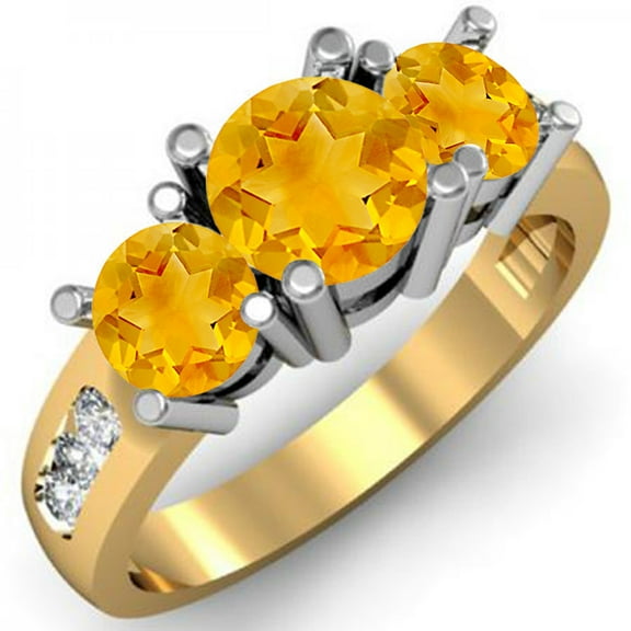 Dazzlingrock Collection 14K Yellow Citrine & White Diamond 3 Stone Engagement Ring, Yellow Gold, Size 7.5