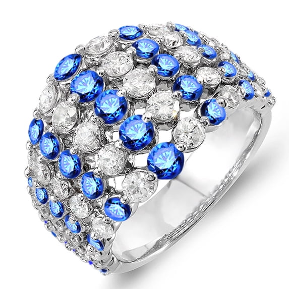 Dazzlingrock Collection 14k Round Blue Sapphire & White Diamond Ladies Cocktail Right Hand Ring, White Gold, Size 8