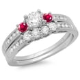 thumbnail image 1 of Dazzlingrock Collection 14k Round Ruby & White Diamond Ladies Bridal Engagement Ring Matching Band Set, White Gold, Size 6, 1 of 1
