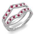 thumbnail image 1 of Dazzlingrock Collection 14k Round Ruby & White Diamond Ladies Millgrain Anniversary Band Guard Double Ring, White Gold, Size 6.5, 1 of 1