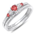 thumbnail image 1 of Dazzlingrock Collection 14k Ruby And White Diamond Ladies 5 Stone Bridal Engagement Ring Matching Band Set, White Gold, Size 6.5, 1 of 1