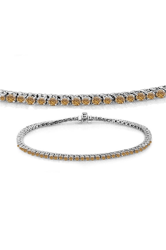 Collection 15.00 Carat (ctw) 14K Round Cut Real Champagne Diamond Ladies Tennis Bracelet 15 CT, White Gold