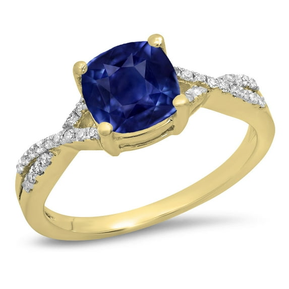 Dazzlingrock Collection 18K 7 MM Cushion Blue Sapphire & Round Diamond Ladies Swirl Engagement Ring, Yellow Gold, Size 7