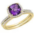 thumbnail image 1 of Dazzlingrock Collection 18K 7 MM Cushion Cut Amethyst & Round White Diamond Halo Wedding Ring Set, Yellow Gold, Size 7.5, 1 of 1