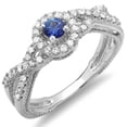 thumbnail image 1 of Dazzlingrock Collection 18K Blue Sapphire And White Diamond Engagement Halo Style Swirl Split Shank Ring, White Gold, Size 8.5, 1 of 1