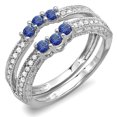 thumbnail image 1 of Dazzlingrock Collection 18K Blue Sapphire And White Diamond Ladies Anniversary Wedding Band Enhancer Guard, White Gold, Size 9, 1 of 1