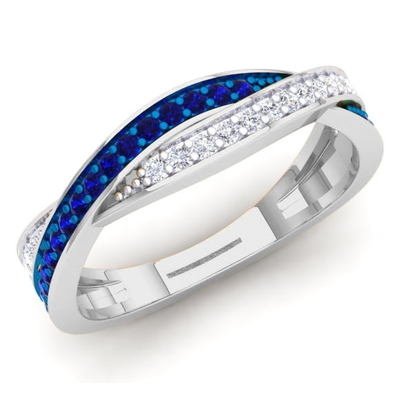 Dazzlingrock Collection 18K Blue Sapphire & White Diamond Ladies Anniversary Wedding Swirl Stackable Band, White Gold, Size 8
