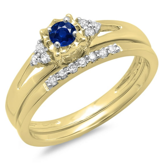 Dazzlingrock Collection 18K Blue Sapphire & White Diamond Split Shank Bridal Engagement Ring Set, Yellow Gold, Size 5.5