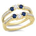 thumbnail image 1 of Dazzlingrock Collection 18K Blue Sapphire & White Diamond Wedding Band 3 Stone Enhancer Guard Ring, Yellow Gold, Size 7, 1 of 4