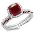 thumbnail image 1 of Dazzlingrock Collection 18K Cushion & Round Ruby & Round White Diamond Bridal Engagement Ring Set, White Gold, Size 7.5, 1 of 1