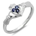 thumbnail image 1 of Dazzlingrock Collection 18K Diamond And Blue Sapphire Bridal Promise Irish Love Claddagh Heart Shape Ring, White Gold, Size 6.5, 1 of 5