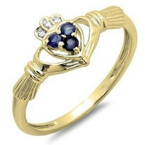 Dazzlingrock Collection 18K Diamond And Blue Sapphire Bridal Promise Irish Love Claddagh Heart Shape Ring, Yellow Gold, Size 9