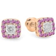 thumbnail image 1 of Dazzlingrock Collection 18K Pink Sapphire & White Diamond Ladies Square Halo Stud Earrings, Rose Gold, 1 of 1