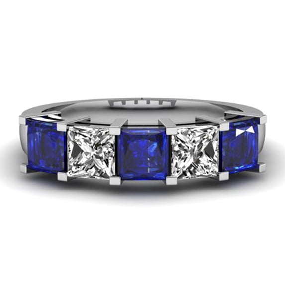 Dazzlingrock Collection 18K Princess Blue Sapphire, White Diamond Wedding Ring, White Gold, Size 8