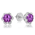thumbnail image 1 of Dazzlingrock Collection 18K Round Amethyst & White Diamond Ladies Flower Shape Cluster Fashion Stud Earrings, White Gold, 1 of 1