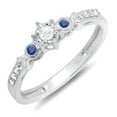 thumbnail image 1 of Dazzlingrock Collection 18K Round Blue Sapphire And White Diamond 3 Stone Bridal Engagement Promise Ring, White Gold, Size 7, 1 of 1