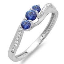 Dazzlingrock Collection 18K Round Blue Sapphire And White Diamond 3 Stone Swirl Bridal Engagement Ring, White Gold, Size 5.5