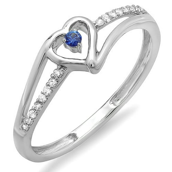 Dazzlingrock Collection 18K Round Blue Sapphire And White Diamond Bridal Heart Split Shank Engagement Ring, White Gold, Size 5